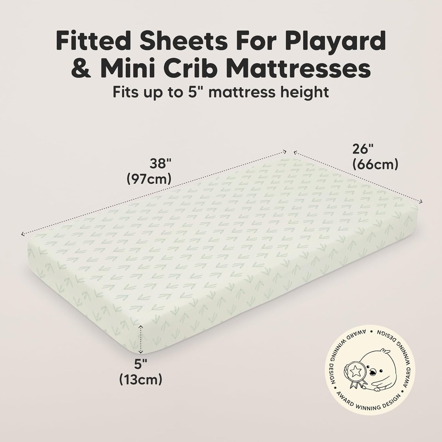 2-Pack Mini Crib Sheets Fitted - 38x26 Pack N Play Sheets for Pack and Play Mattress, Organic Cotton, Soft & Breathable Playard Bedding, Neutral Mini Toddler Bed Cover for Boys, Girls (Fleur)