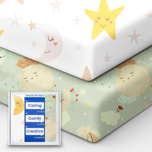 Space Crib Fitted Sheet, Super Stretchy Jersey Star Crib Sheets, Buttery Soft Boy Crib Mattress Sheets, Ultra Breathable Baby Bed Sheets 28x52x9 Extra Deep Pocket, 2 Pack