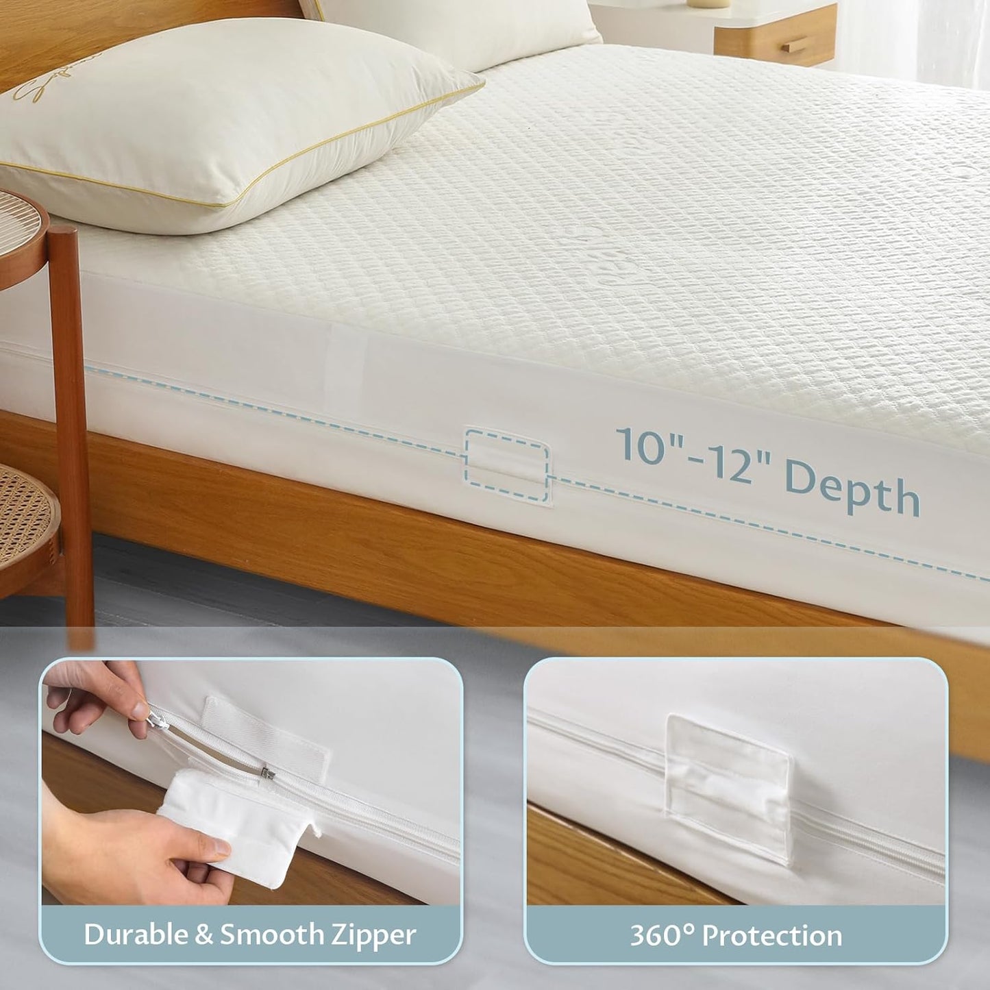 Twin Size Mattress Protector with Zipper - 100% Waterproof Zippered Mattress Cover - Soft & Cooling Noiseless Bed Mattress Covers - Top Removable Mattress Encasement 10-12" Deep
