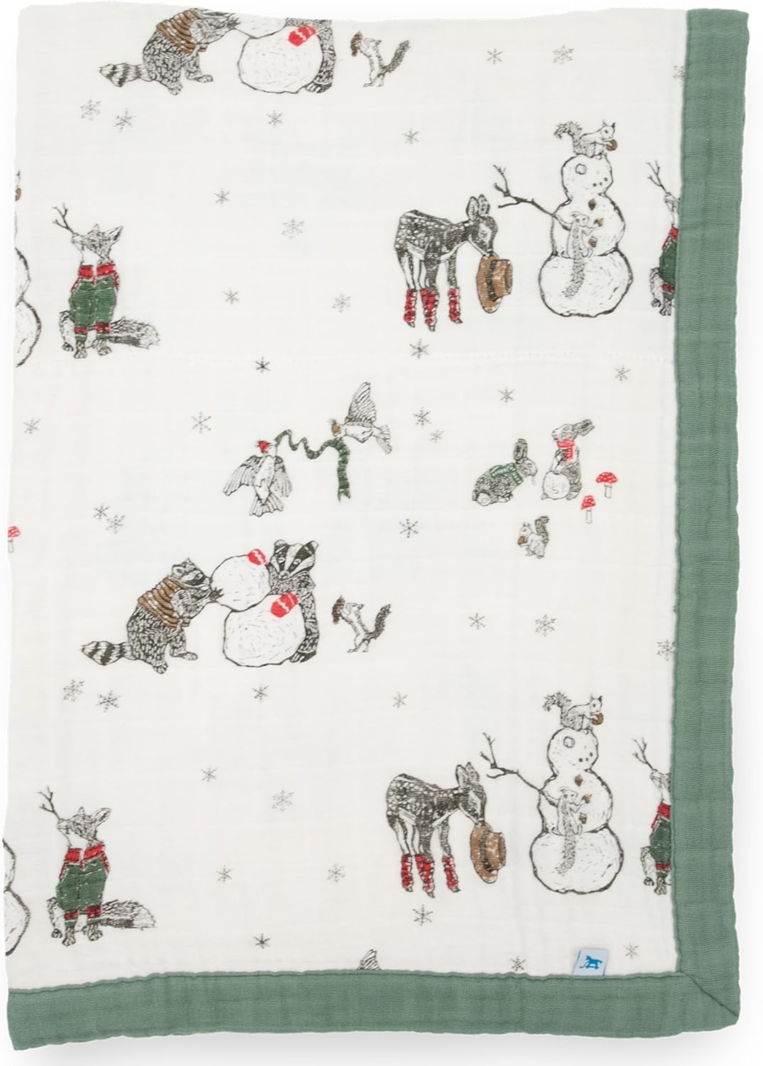 Little Unicorn Newborn Receiving Quilt | Ultra- Soft, Multi-Layered Muslin Fabric | Gift for Newborns & on-The-go (Snow Day)