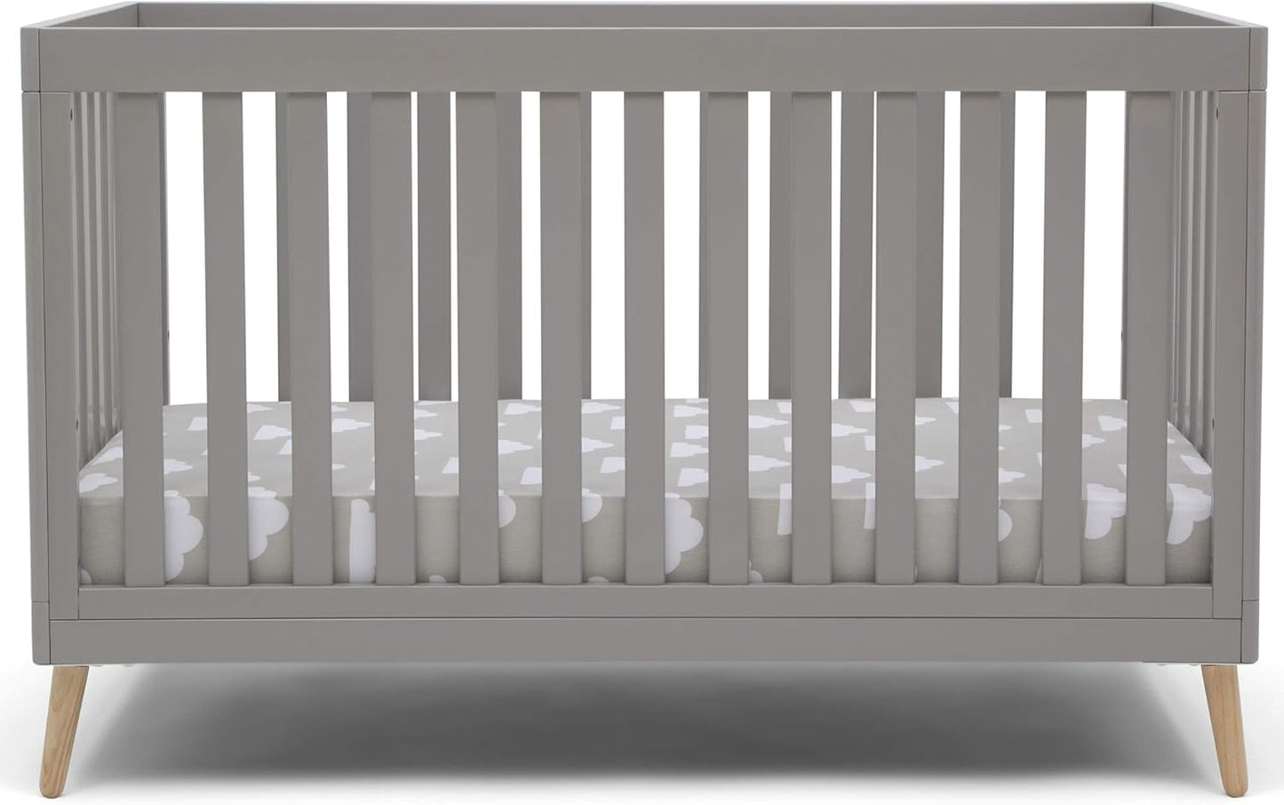 Delta Children Essex 4-in-1 Convertible Baby Crib, Grey with Natural Legs