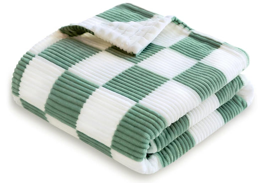 HOMRITAR Checkered Baby Blanket for Boys Sage Green Comfy Durable Corduroy Toddler Blankets with Double Layer 3D Square Grid Backing, Reversible Lightweight Bed Blanket for Infant Newborn 30 x 40 Inch