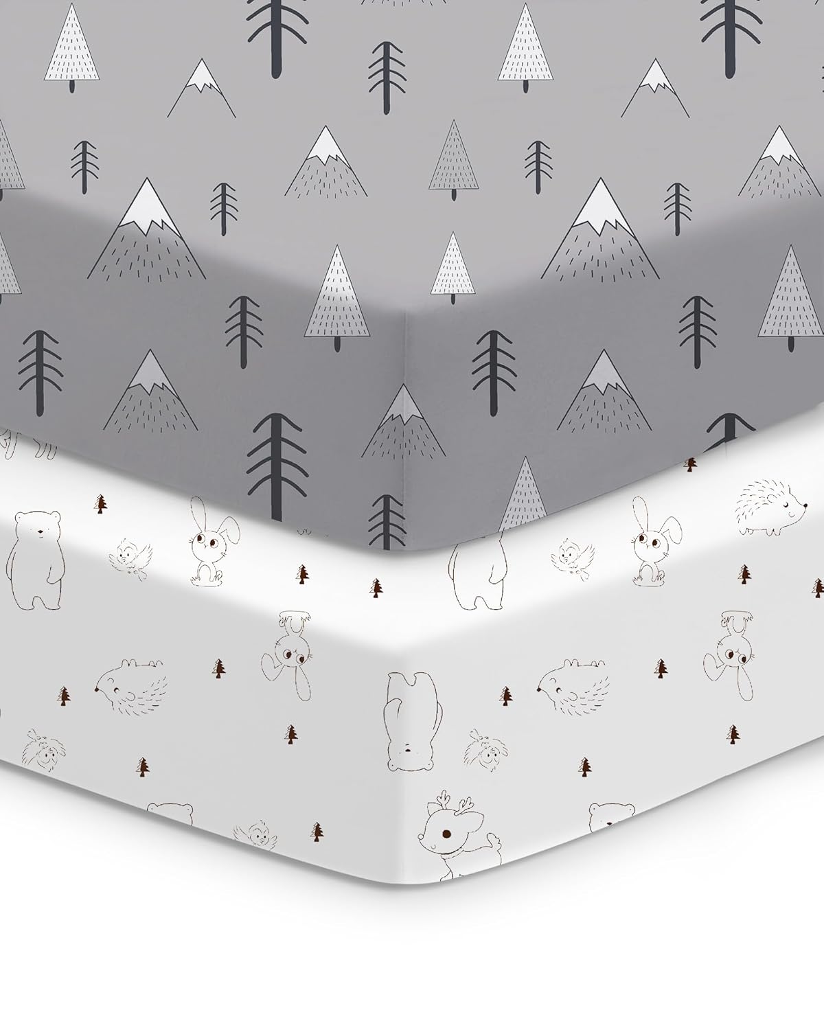 Baby Crib Sheets Boy Girl for Standard Crib Mattress - Grey Woodland Animal Print, Soft and Cozy, Snug Fit for 28''x52''x9'' Extra Deep Pocket