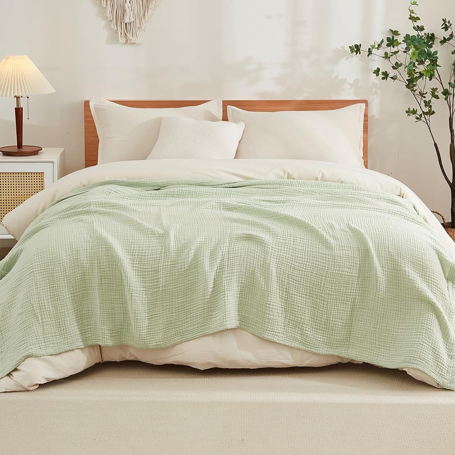 EMME Cotton Throw Blanket for Couch Soft Muslin Blankets 50"x60" Lightweight Breathable Blanket All Season Gauze Blanket, Mint Green