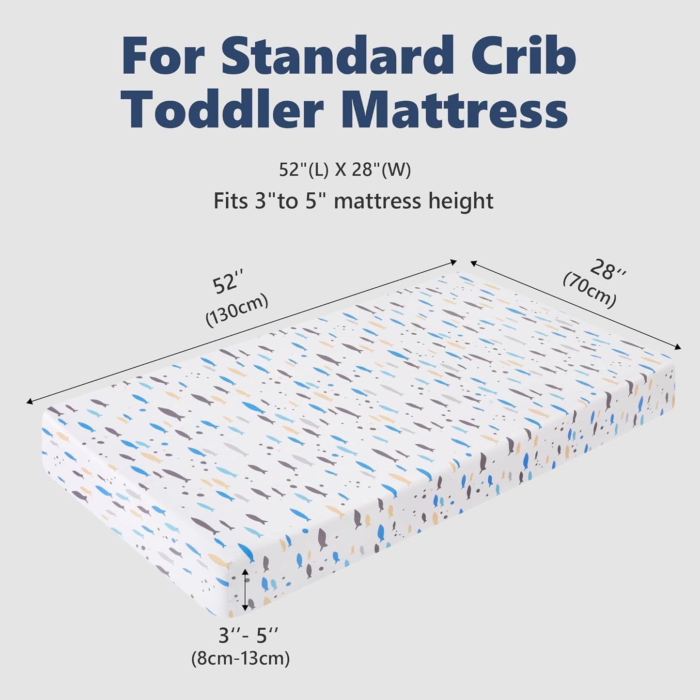 TILLYOU Baby Crib Sheets for Boys Girls, Super Soft Toddler Bed Sheets, 2 Pack Sheets for Standard Crib Mattress 28x52in, Little Blues Fish