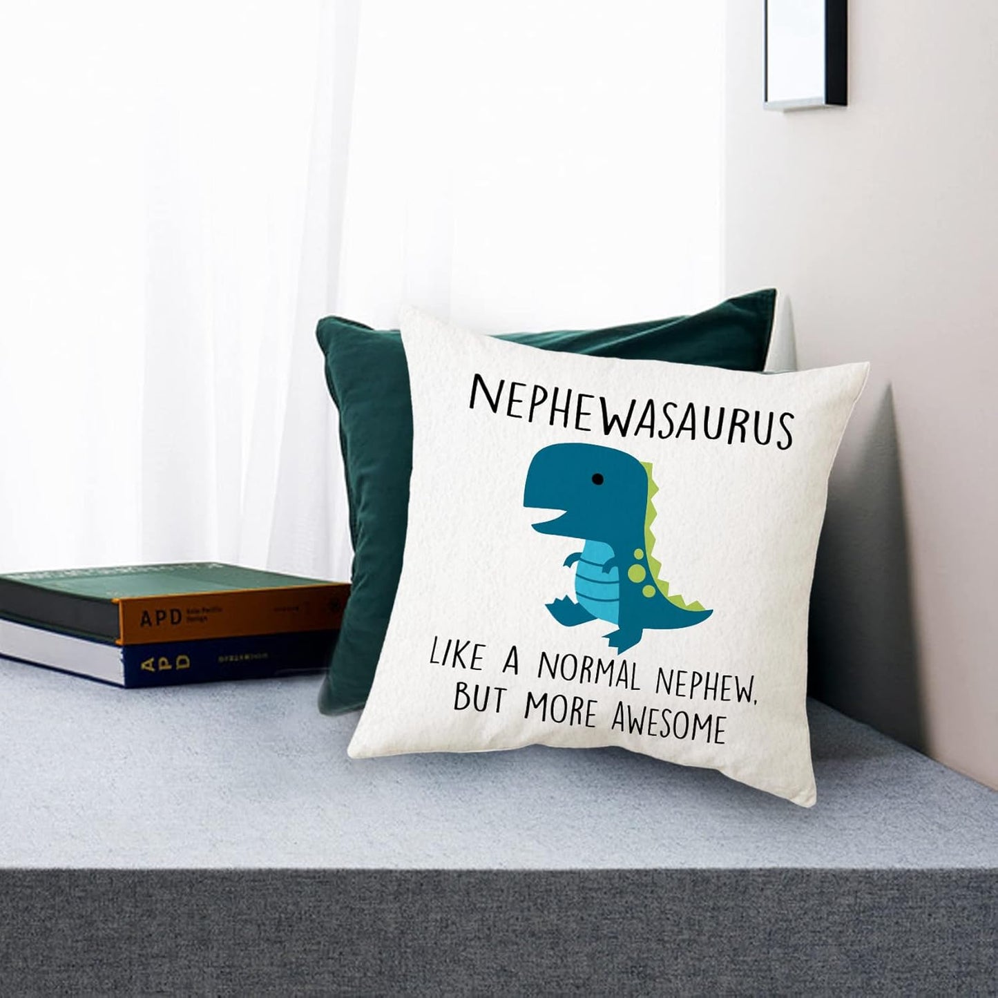 Sidhua Farmhouse Dinosaur Theme Pillowcase Decorations for Home, Nephewsaurus Like A Normal Nephew But More Awesome Dinosaur Throw Pillow Cover 18”x18”, Nephews Gifts, Nephew Gifts from Auntie Aunt