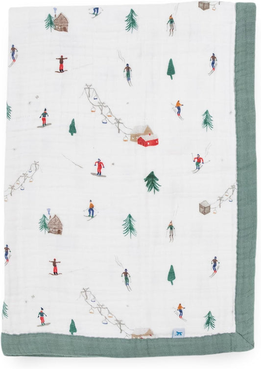 Little Unicorn Newborn Receiving Quilt | Ultra- Soft, Multi-Layered Muslin Fabric | Gift for Newborns & on-The-go (Powder Party)