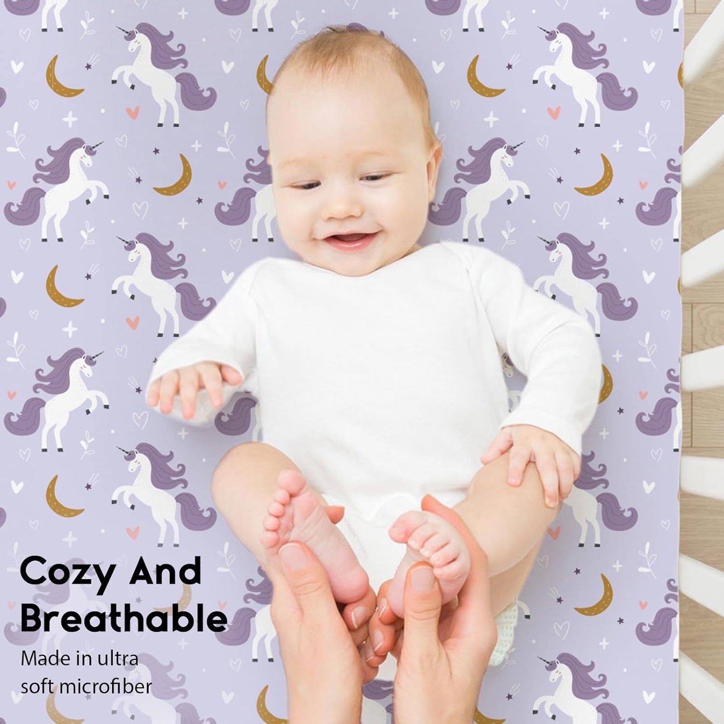 Yoofoss Baby Crib Sheets for Boys Girls, Fitted Crib Sheet 2 Pack for Standard Crib and Toddler Mattress, Super Soft Microfiber Baby Sheet 28x52x8in(Purple+Unicorn)
