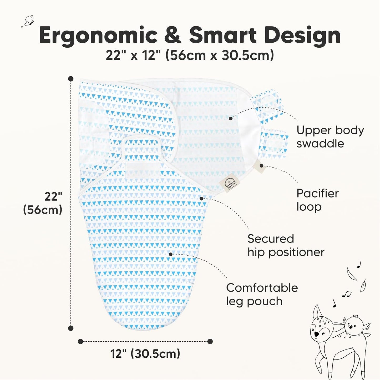 KeaBabies 3-Pack Organic Baby Swaddle Sleep Sacks - Swaddles for Newborns, Infant 0-3 Months, Baby Girls, Boys, Soft & Snug Newborn Sleep Sack, Nursery Swaddling Blankets (Storm)