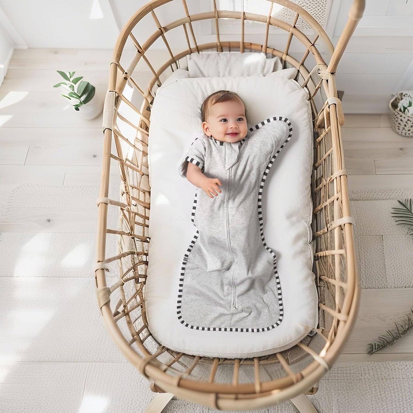 Transition Swaddle, 2 Pack 100% Cotton Baby Sleep Sack, 2-Way Zipper Infant Arm Up Swaddle for Newborn Baby Boys Girls (Light Grey + Estate Blue, L(6-9 Months))