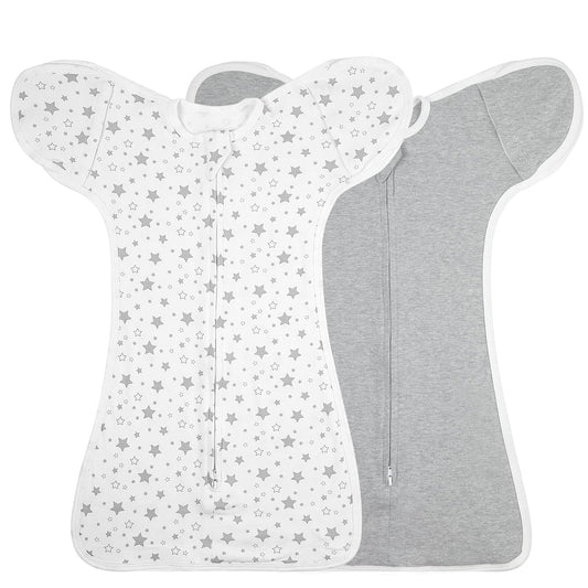 2 Pack Transition Swaddle with 2 Way Zipper, 2 in 1 Arms in/Out Transitional Arms Up Swaddle, 100% Cotton Newborn Swaddle Zipper Swaddles Baby Swaddling Sack Sleeping Sack 0-3 Months