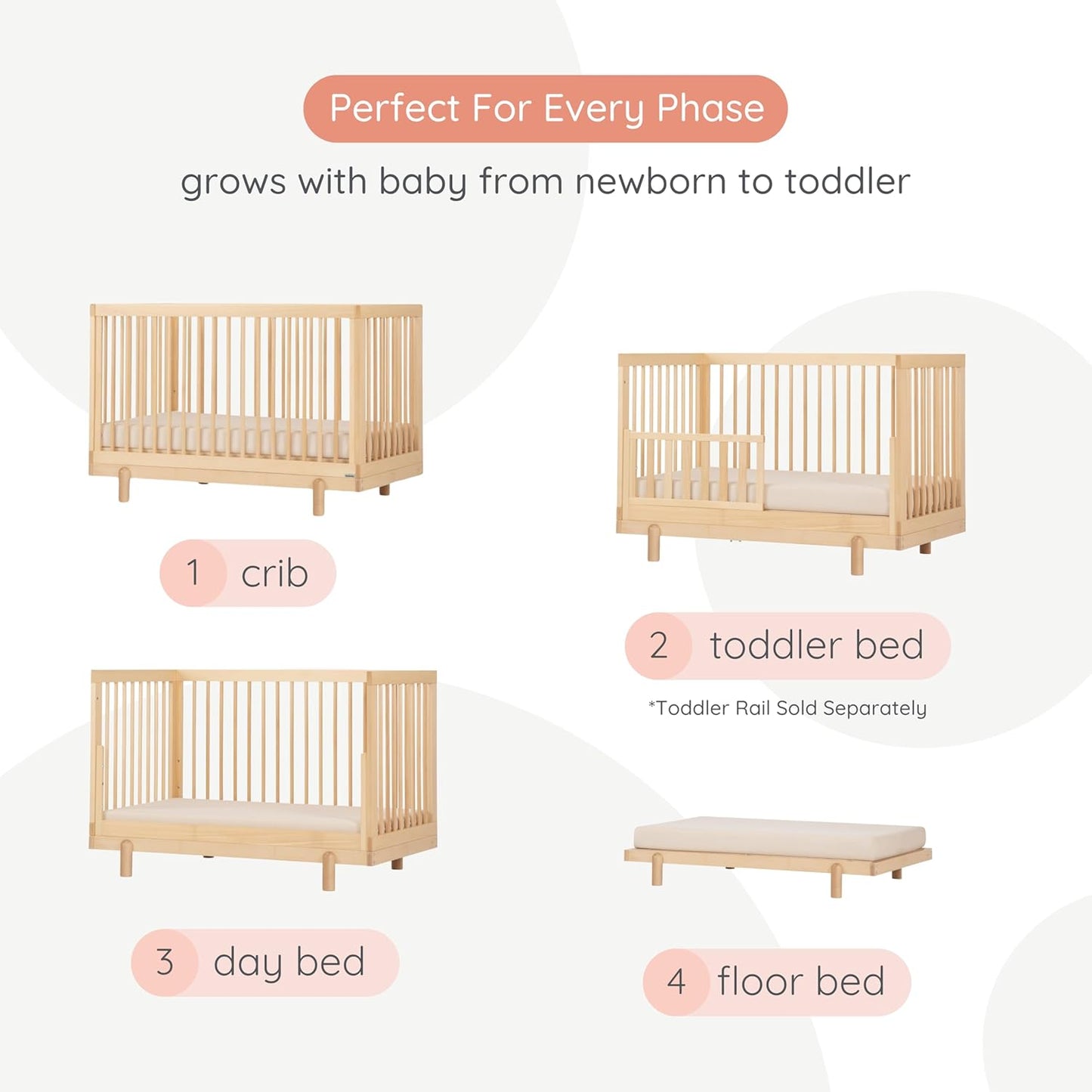dadada Baby Bliss 4 in 1 Convertible Crib to Toddler Bed & Floor Bed – Made in Italy, GREENGUARD Gold Certified, Baby-Safe Finish, Sustainable Beech Wood, Modern Design, 4 Adjustable Heights (Natural)