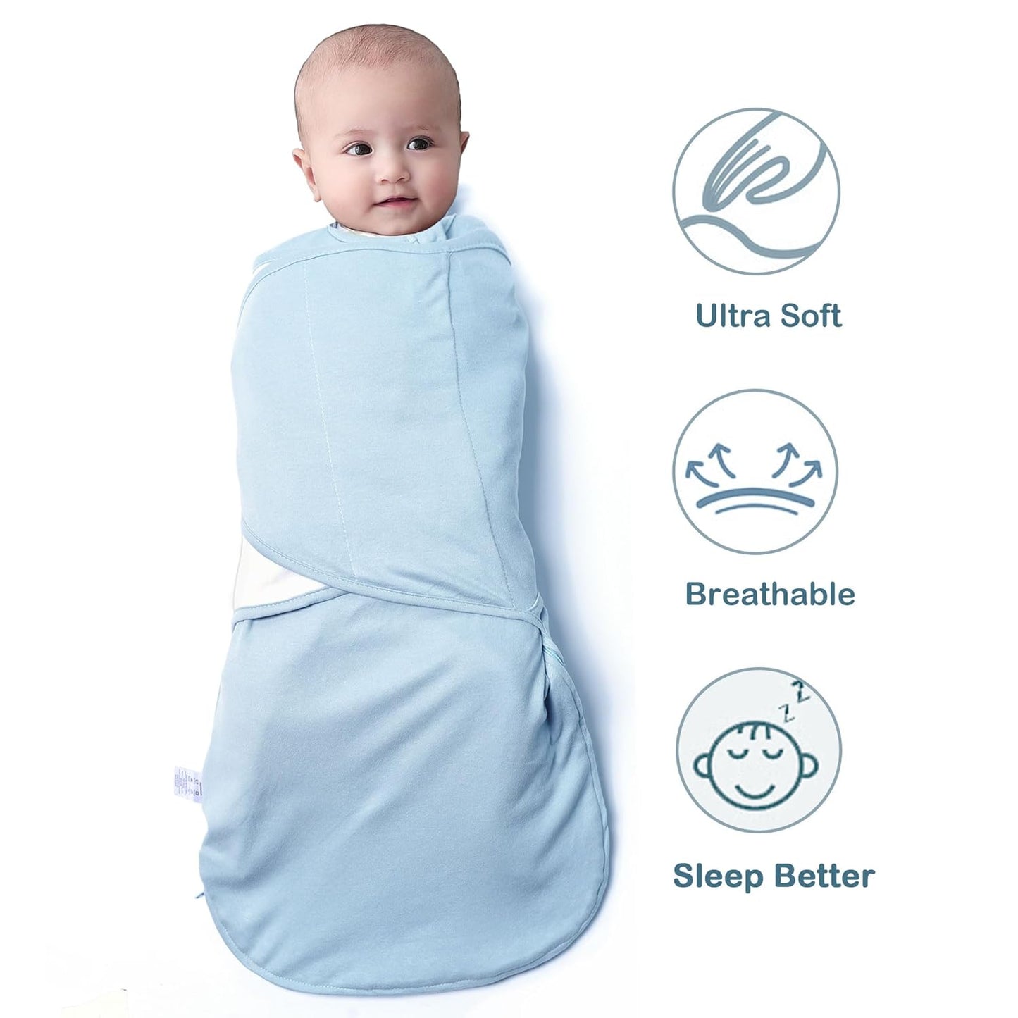 Baby Sleep sack Swaddle,Sleep Sack 3-6 Months,3-Way Adjustable Wearable Transition Swaddles Blanket Boy And Girl,100% Cotton,TOG 1.0(Cyan)