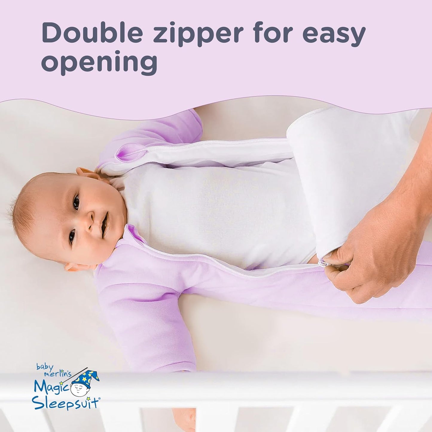 Magic Sleepsuit Baby Merlin's Cotton Baby Swaddle Transition Product - Soft and Cozy Design, Double Zipper for Easy Diaper Changes, Promotes Safe Sleep, 3-6 Months - Lavender - Small 12-18lbs