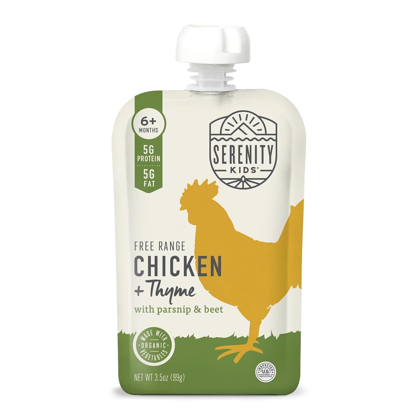 Serenity Kids 6+ Months Baby Food Pouches Chicken & Thyme Puree - BPA-Free Baby Food Puree -Range Chicken & Organic Parsnip & Beet Veggies - 3.5 Oz, 6 Pack