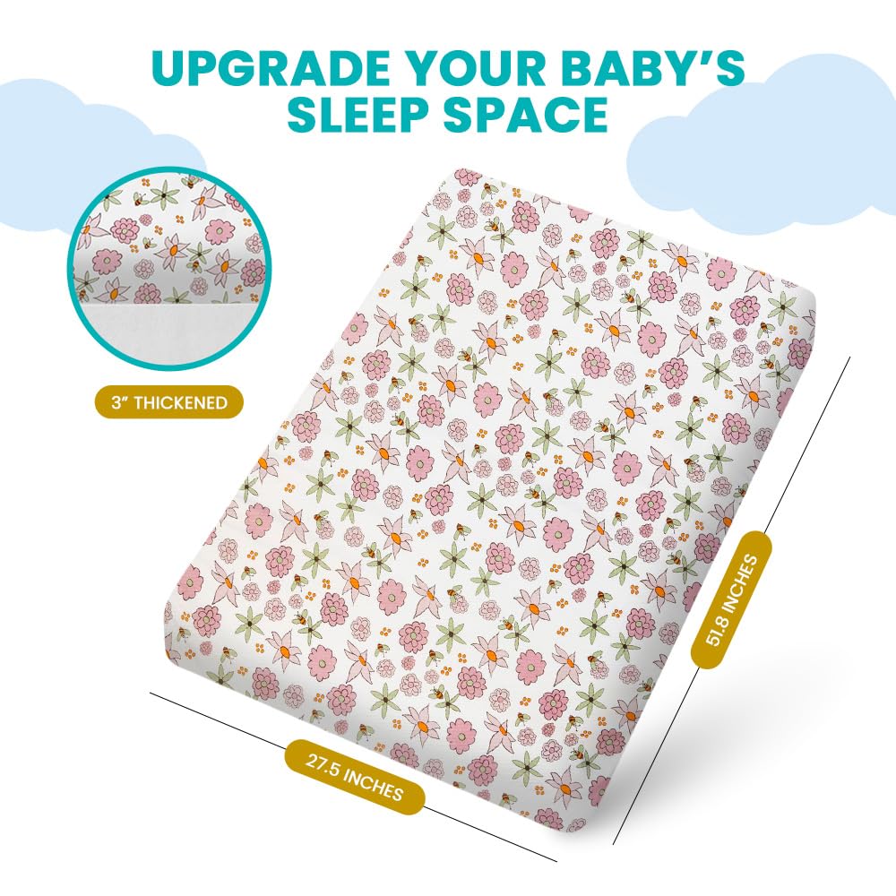 Breathable Crib Mattress, Washable High Rebound Foam for Baby Cribs, Fits Standard Toddler Beds, Full Size (51.8" L x 27.5" W x 3" H), Flower Design