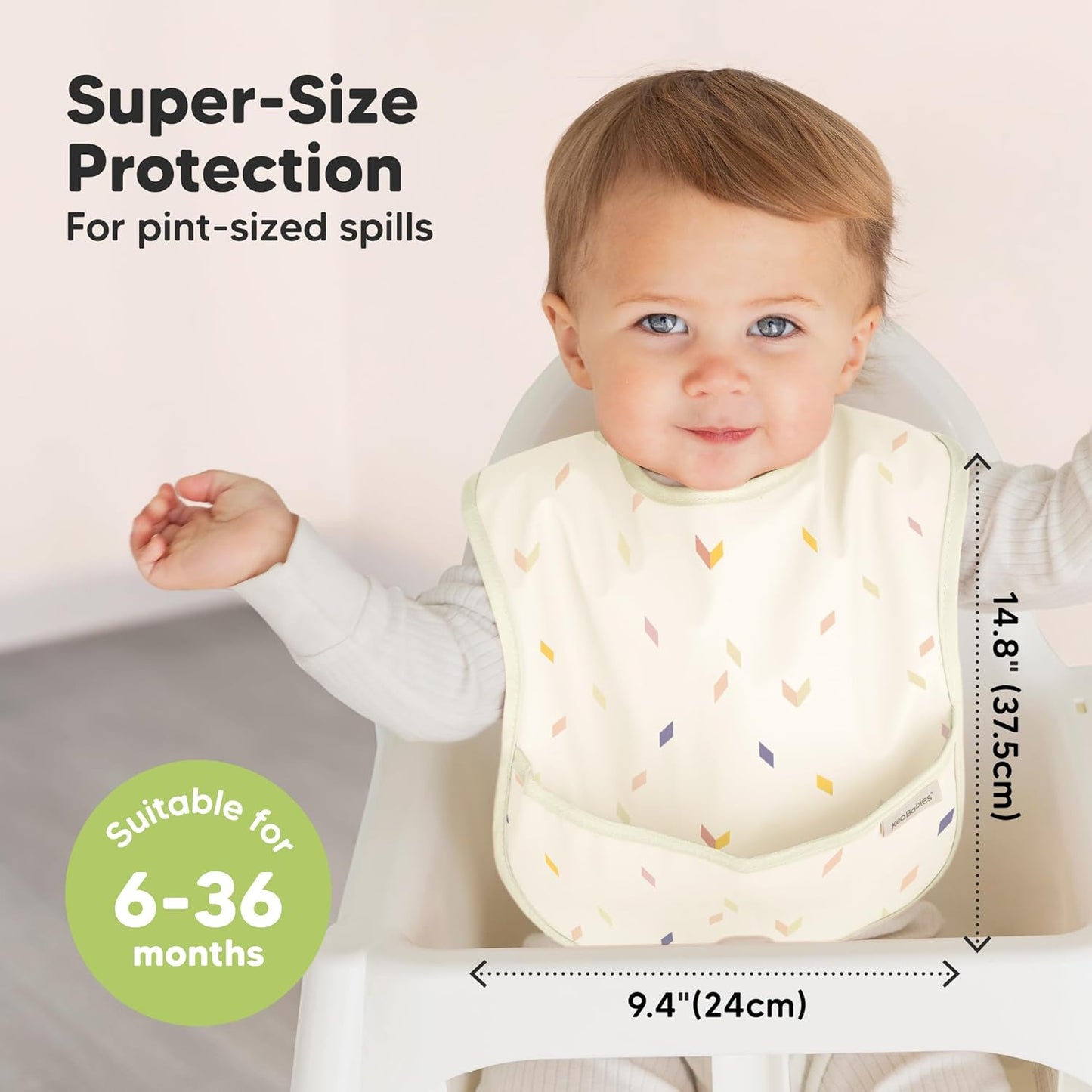 3-Pack Waterproof Baby Bibs for Eating - Lightweight Toddler Feeding Bibs with Large Food Catcher, Mess Proof, Food-Grade Baby Eating Essentials, Easy to Put On & Clean (Prism)