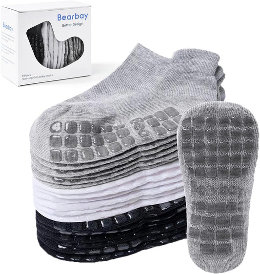 Baby Non Slip Ankle Socks with Grippers for 0 Months-7 Years Old Walking Socks