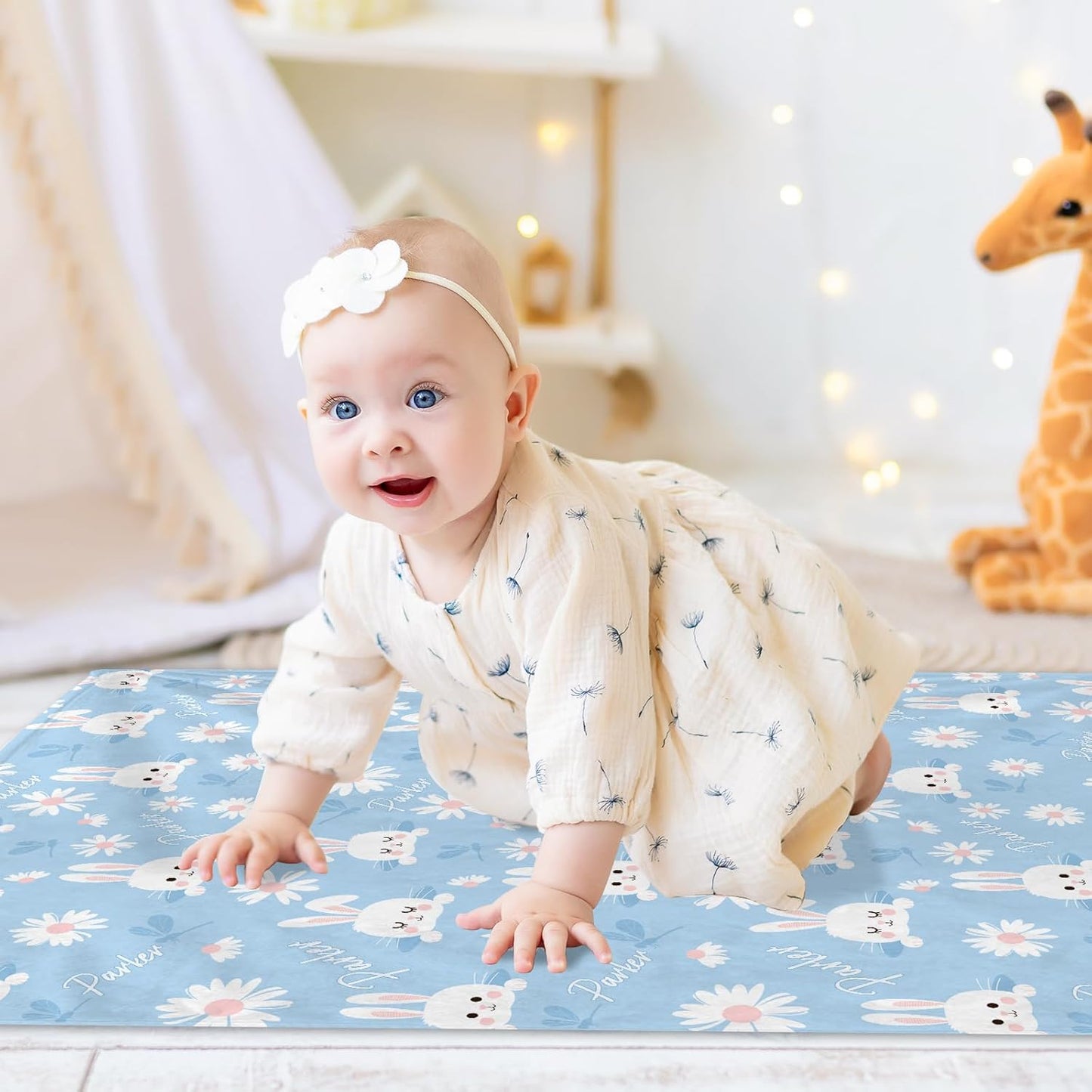 Personalized Baby Blanket with Name, Custom Floral Name Cute Rabbit Blanket Toddler Girls Soft Flannne Swaddling Blankets Customized Memorial Gift from Nane Grandma for Infant Newborn Shower