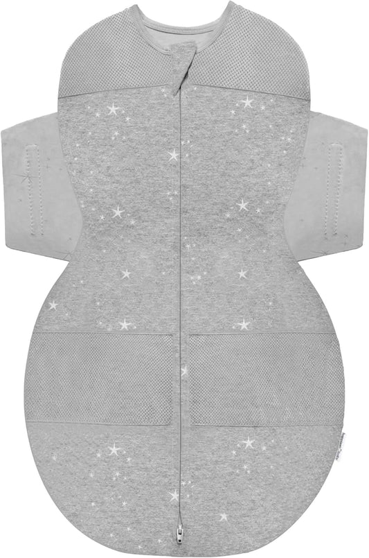Happiest Baby SNOO Sleep Sack - 100% Organic Cotton Baby Swaddle Blanket - Doctor Designed Promotes Healthy Hip Development (Graphite Stars, X-Large)