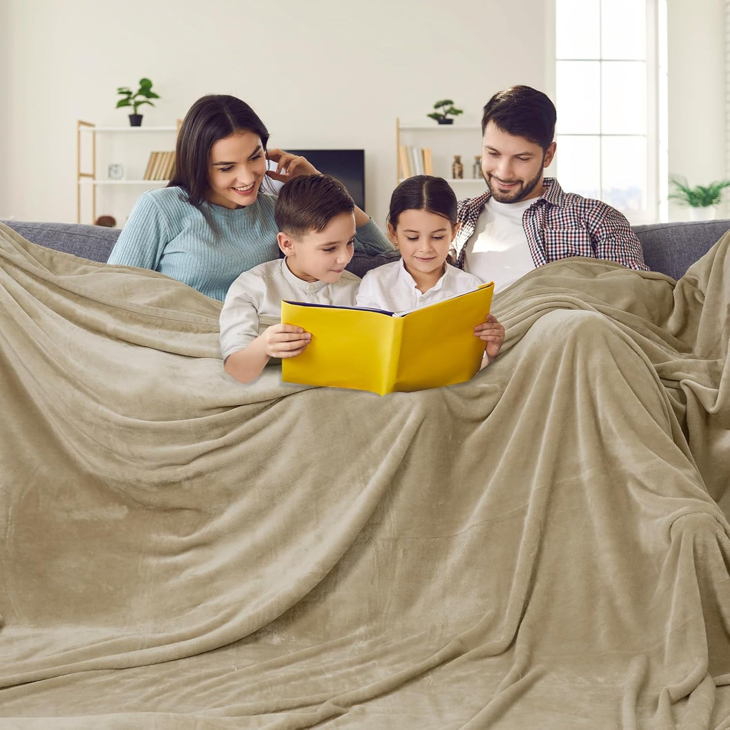 PHF Oversized King Fleece Blanket 120"x120", No Shed No Pilling Big Soft Blanket, Extra Large 10'x 10' Lightweight for Bed, Sofa Travel and Camping, Suitable for All Season, Khaki