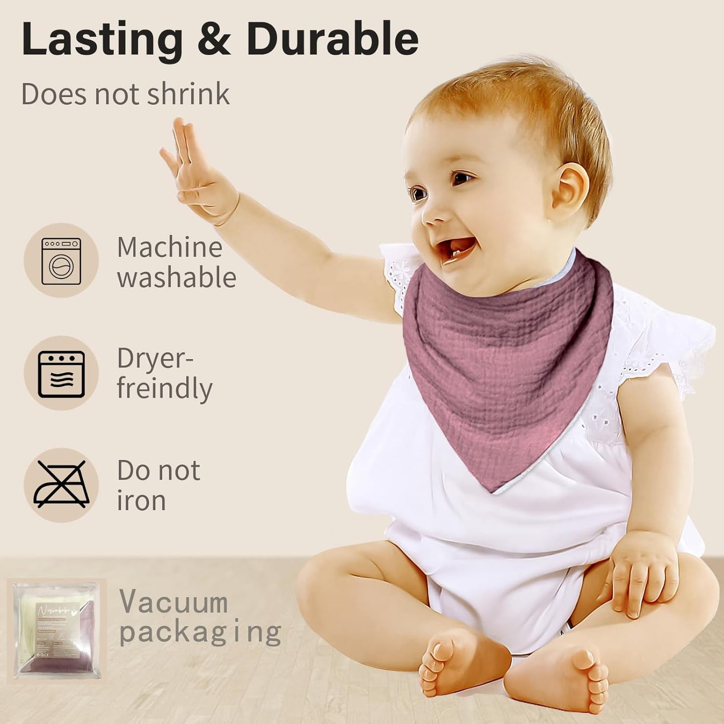 Muslin Baby Bibs,Soft Triangular Baby Bandana Drool Bibs for Baby Boy Girl,Solid Colors Bib for Drooling Teething