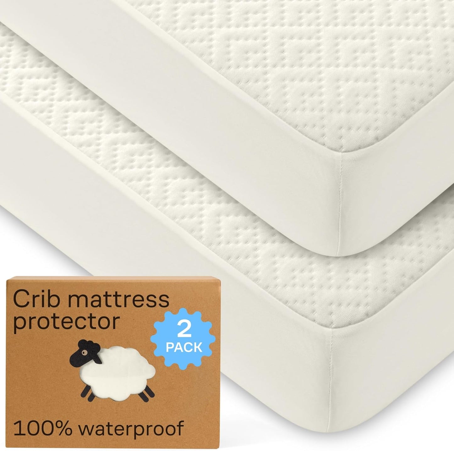 Niagara Crib 2 Pack 100% Waterproof Mattress Protector, Soft Breathable Crib Mattress Protector with Deep Pocket, Mattress Pad for Toddler and Baby (52x28, Beige) - Viscose Made from Bamboo
