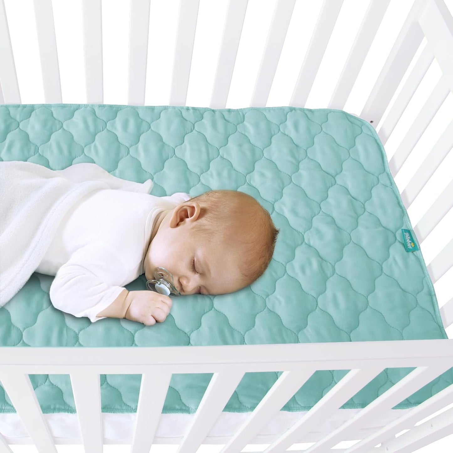 Waterproof Crib Mattress Protector Pad Cover 28" x 52", Anti Slip & Absorbent Waterproof Bed Pads for Standard Crib/Toddler Bed Quilted Machine Washable (Quilted Improved Thickness) Aqua