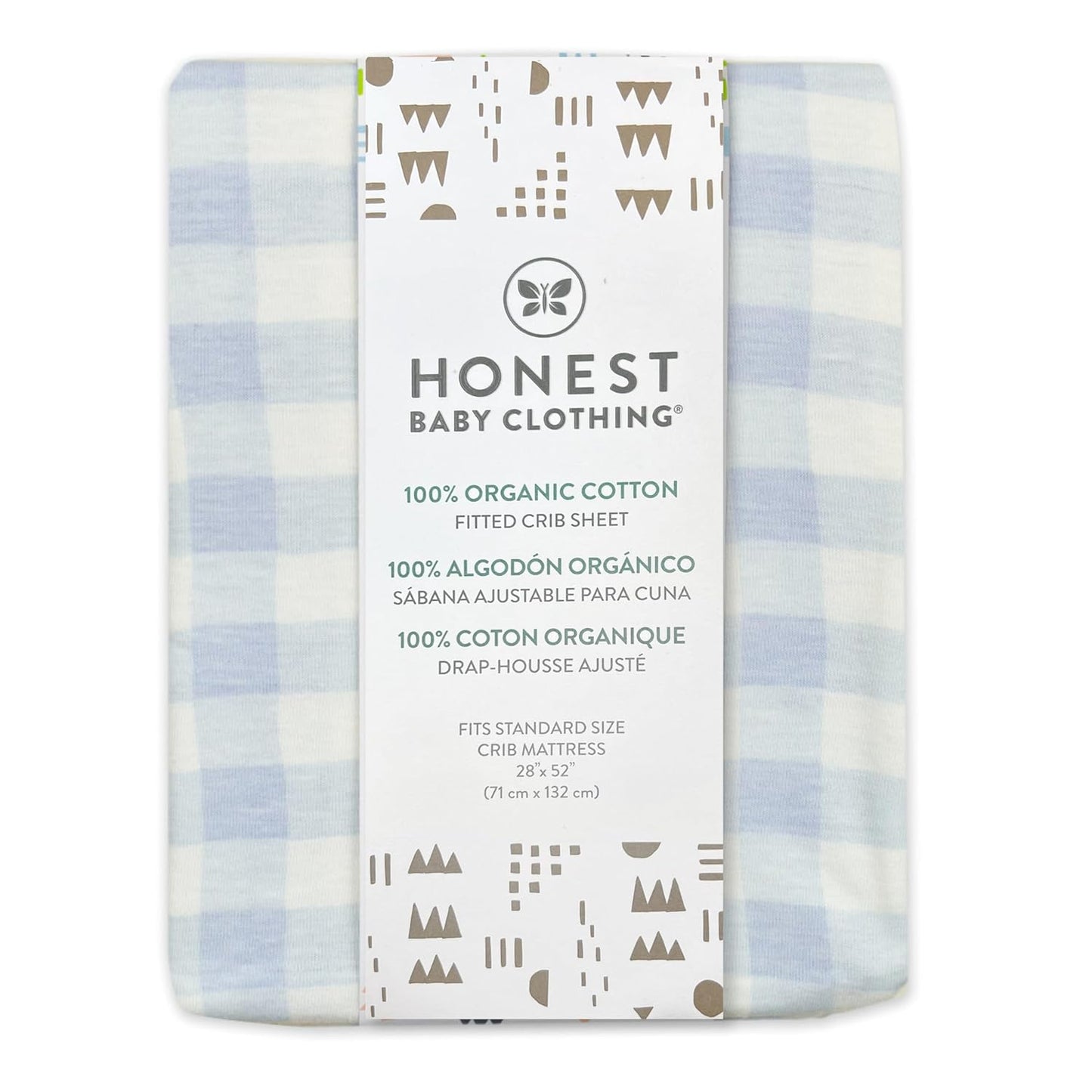 HonestBaby Unisex-Baby Fitted Crib Sheets Set Standard Mattress, 100% Organic Cotton Baby Boys, Girls, Neutral, 1 Pack - Peach Skin Painted Buffalo Check, One Size