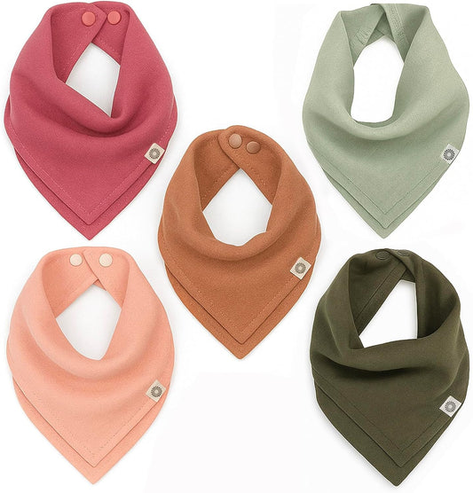 Kishu Baby Indi Organic Baby Bandana Bibs – Fairtrade 4-Way Reversible Drool Bibs for Boys & Girls – Unisex (Set of 5)