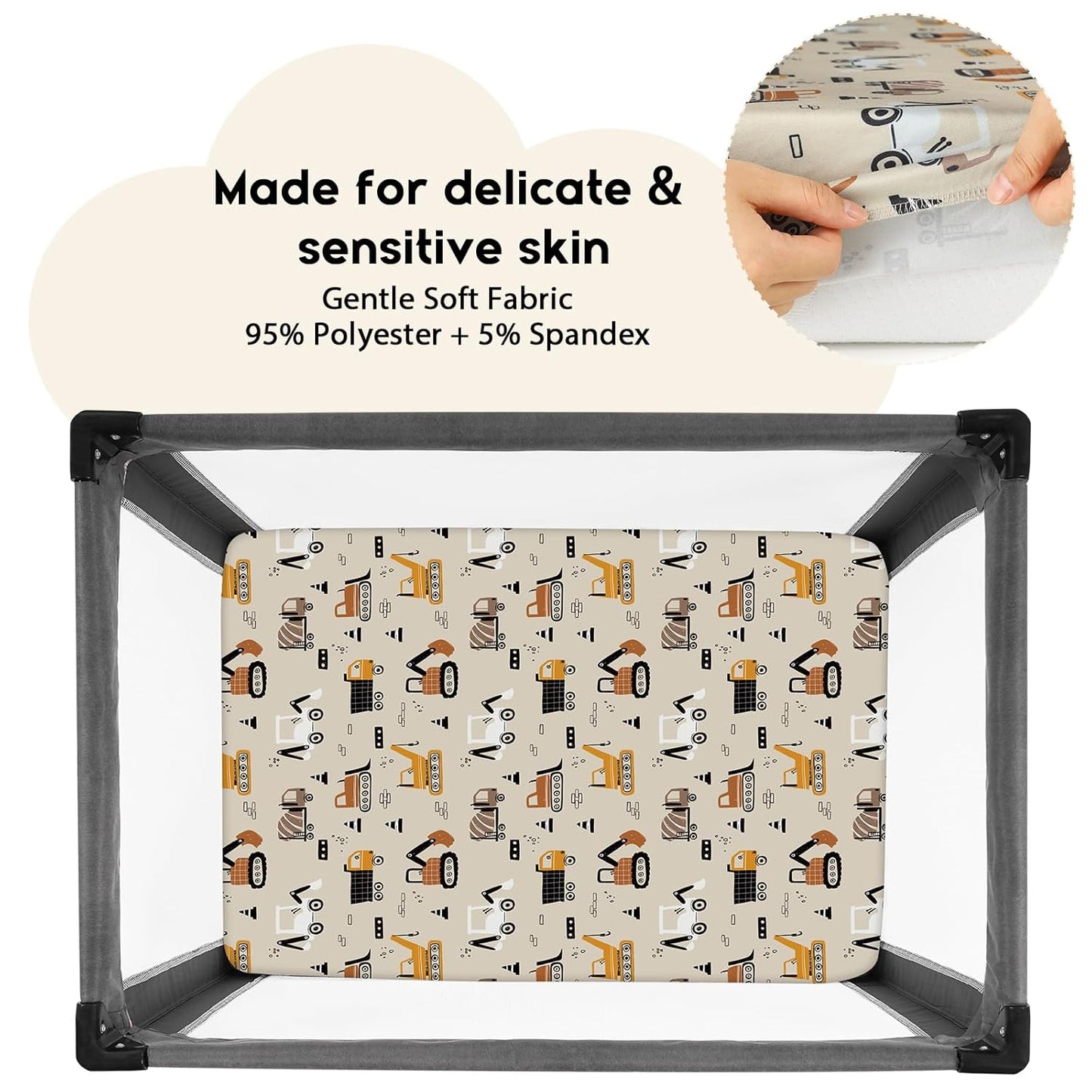 Yoofoss Pack and Play Sheets Fitted, Mini Crib Sheets 2-Pack for Pack N Play Mattress, Stretchy Playard Sheet, Soft and Breathable (Brown+Stripe)