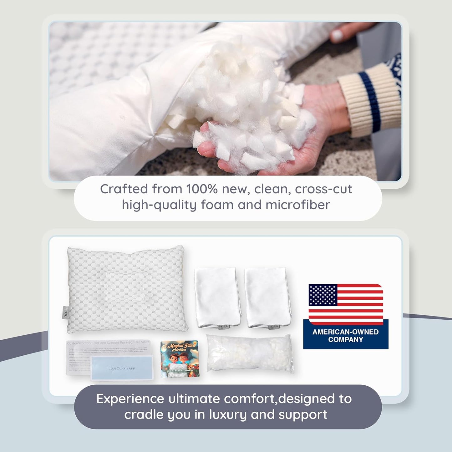 Lussi & Company Toddler Pillow 2 Year Old-13x19 Toddler Pillow - Pillow Protector-Toddler Pillows for Sleeping-Kids Pillow-Travel Pillows-Ergonomic Pillows for Kids-Patent Pending (White)