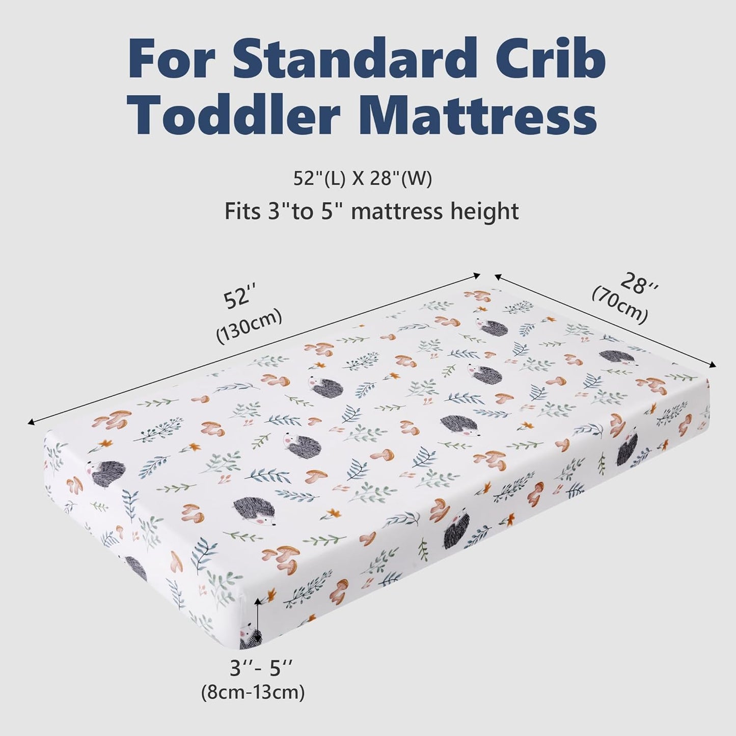 TILLYOU Baby Crib Sheets for Boys Girls, Super Soft Toddler Bed Sheets, 2 Pack Sheets for Standard Crib Mattress 28x52in, Hedgehog Garden and Green Leaves