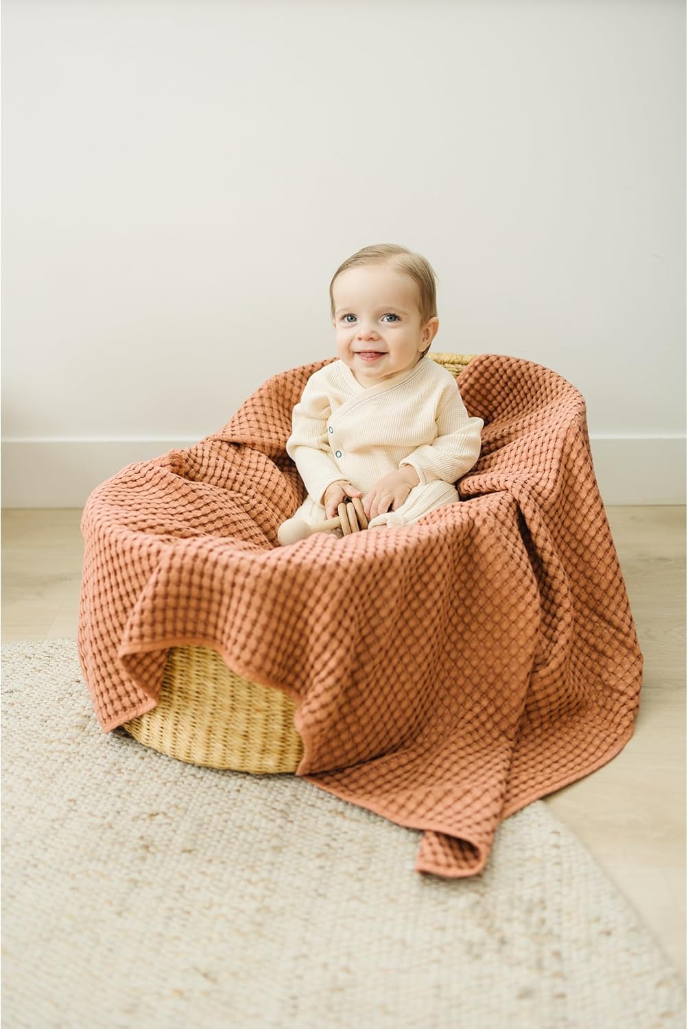 Konssy Waffle Baby Blanket - Soft & Cozy Nursery Swaddle Blanket, Lightweight Toddler Throw for Boys & Girls, Ideal for Wrapping(Brown)