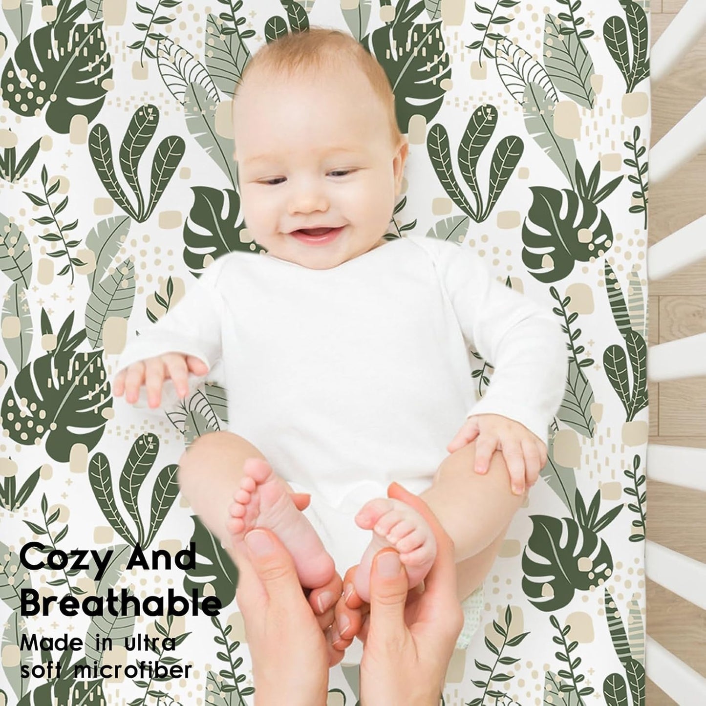 Yoofoss Baby Crib Sheets for Boys Girls, Fitted Crib Sheet 2 Pack for Standard Crib and Toddler Mattress, Super Soft Microfiber Baby Sheet 28x52x8in Green + Banana Leaves