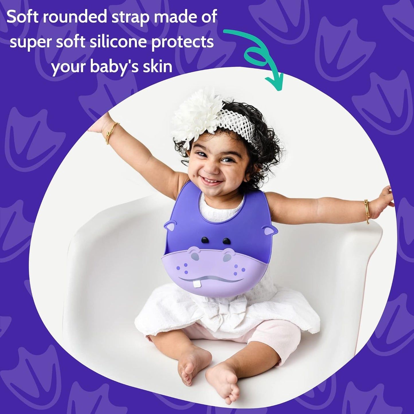 Silly Goose Silicone Animal Baby Bibs for Babies and Toddlers, Waterproof, Adjustable, Soft, Extra Wide Food Catcher Pocket (Baby Hippo)