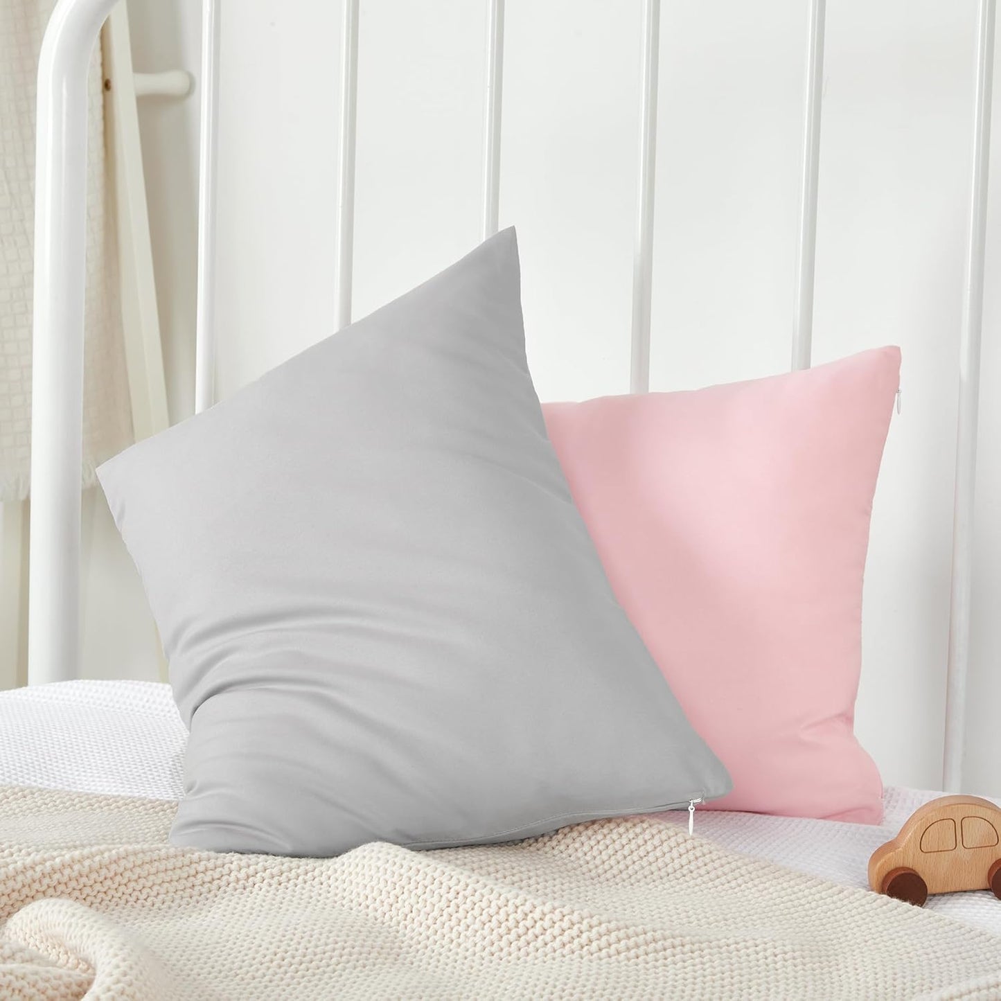 TILLYOU Toddler Pillowcase 2 Pack with Zipper,Silky Soft Microfiber 13" x 18" Kids Travel Pillow Cases, Gray & Pink