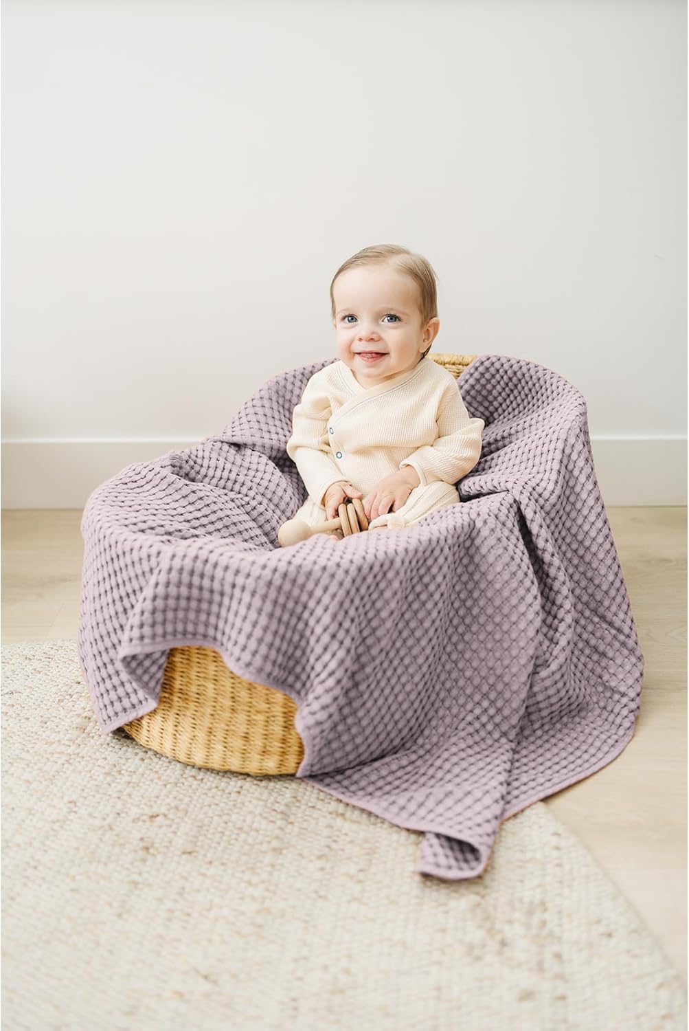 Konssy Waffle Baby Blanket - Soft & Cozy Nursery Swaddle Blanket, Lightweight Toddler Throw for Boys & Girls, Ideal for Wrapping(Purple)
