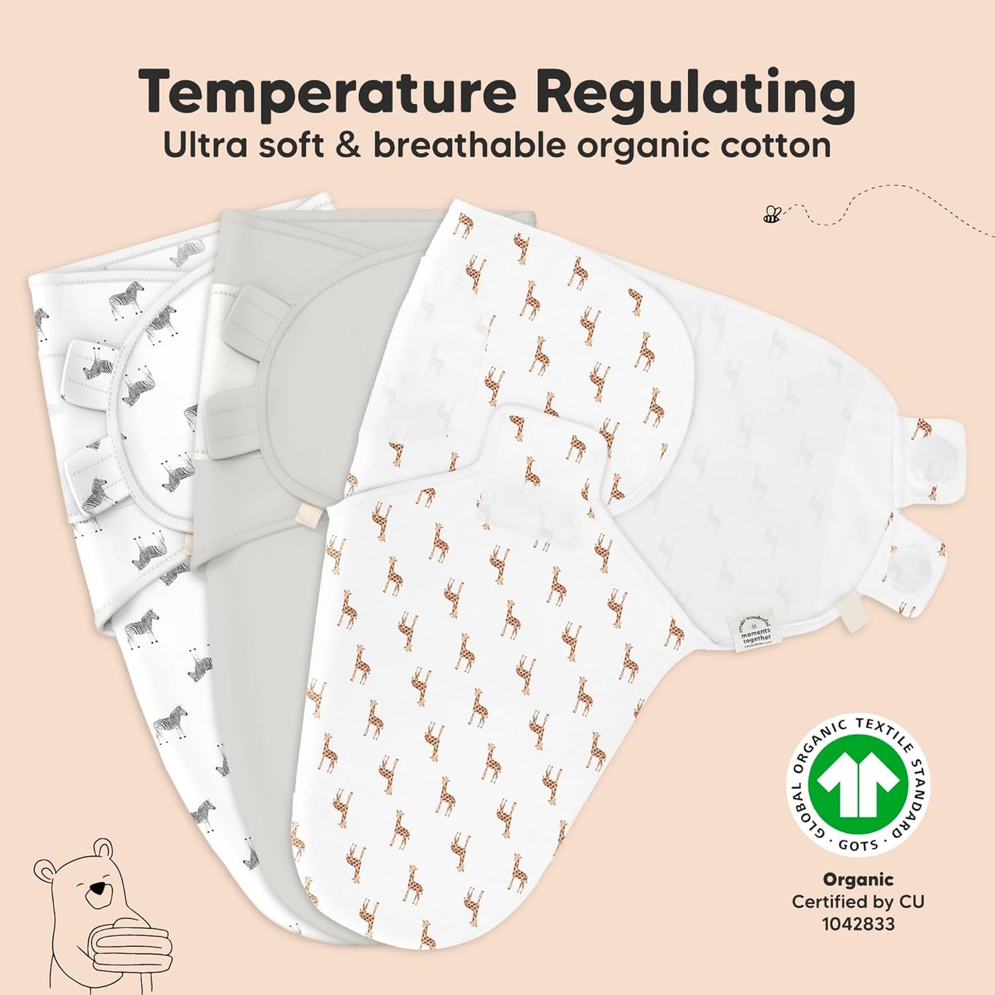 3-Pack Organic Baby Swaddle Sleep Sacks - Swaddles for Newborns, Infant 0-3 Months, Baby Girls, Boys, Soft & Snug Newborn Sleep Sack, Nursery Swaddling Blankets (The Wild)