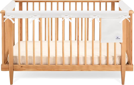 CHIPCHIP Baby Crib Rail Covers for Teething (3-Pack) – Breathable Dual-Layer Mesh Teething Guard with Storage Pocket, Fits Standard Full-Size Cribs (3pcs (01 Long Panel + 02 Short Panels))