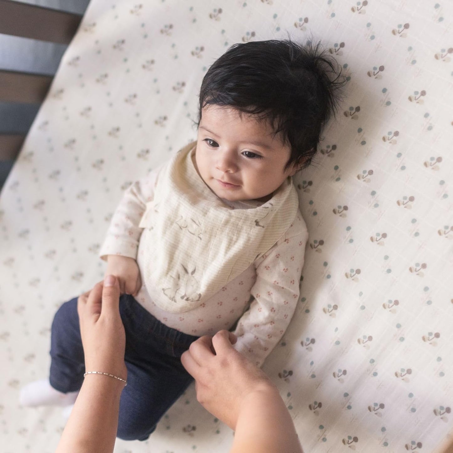 Crane Baby 100% Organic Cotton Baby Bibs, 3-pc. Set, Bunny Pattern For Boys, Girls, Unisex, Feeding, Drooling, Teething Bibs