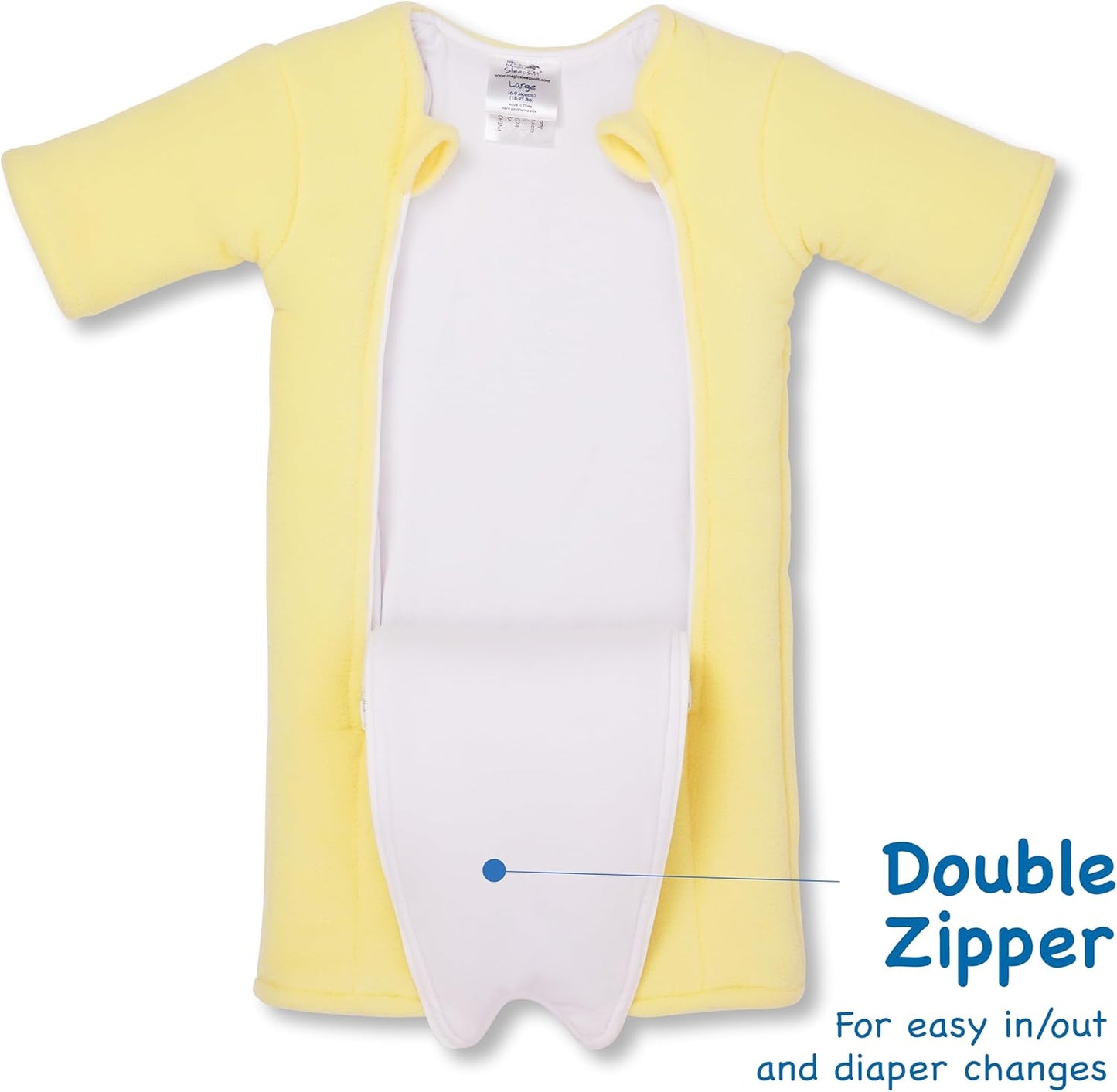 Magic Sleepsuit Baby Merlin's Microfleece Baby Swaddle Transition Product - Soft and Cozy Design, Double Zipper for Easy Diaper Changes, Promotes Safe Sleep, 3-6 Months - Yellow - Large 18-21lbs