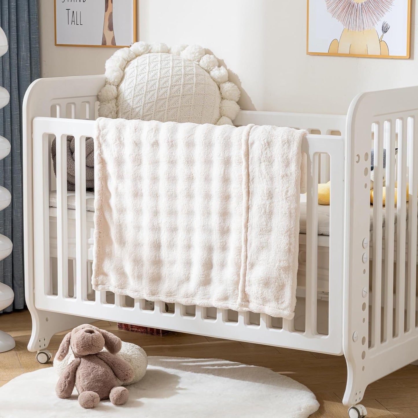 Fleece Baby Blanket for Boys Bubble Design, Warm Cozy and Fluffy Infant Newborn Toddler Small Receiving Blankets for Crib Stroller, 30x40 Inches, Off White