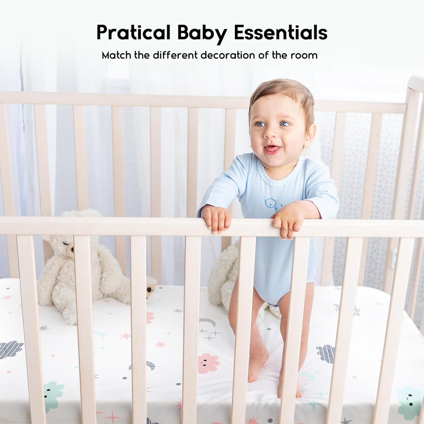 Yoofoss Baby Crib Sheets for Boys Girls, Fitted Crib Sheet 2 Pack for Standard Crib and Toddler Mattress, Super Soft Microfiber Baby Sheet 28x52x8in(Cloud)