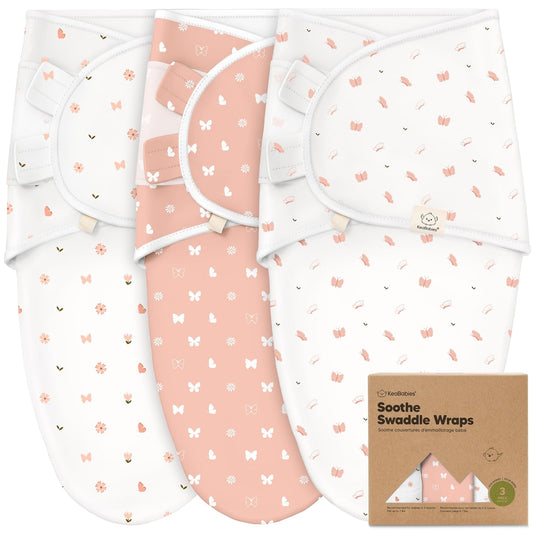 KeaBabies 3-Pack Organic Baby Swaddle Sleep Sacks - Swaddles for Newborns, Infant 0-3 Months, Baby Girls, Boys, Soft & Snug Newborn Sleep Sack, Nursery Swaddling Blankets (Butterflies, XS)