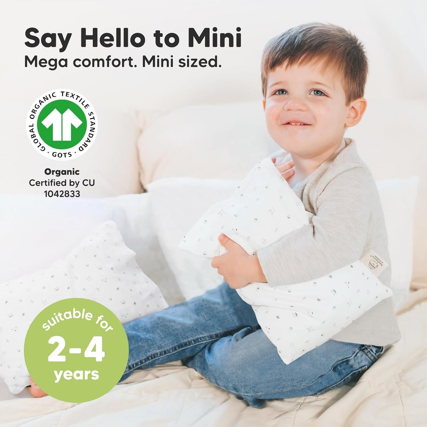 Mini Toddler Pillow with Pillowcase - 9x13 My Little Dreamy Travel Kids Pillow for Sleeping, Toddler Bed, Small, Tiny, Organic Cotton Pillowcase, Soft & Breathable, Kids 2-4 Years Old (Acorn)