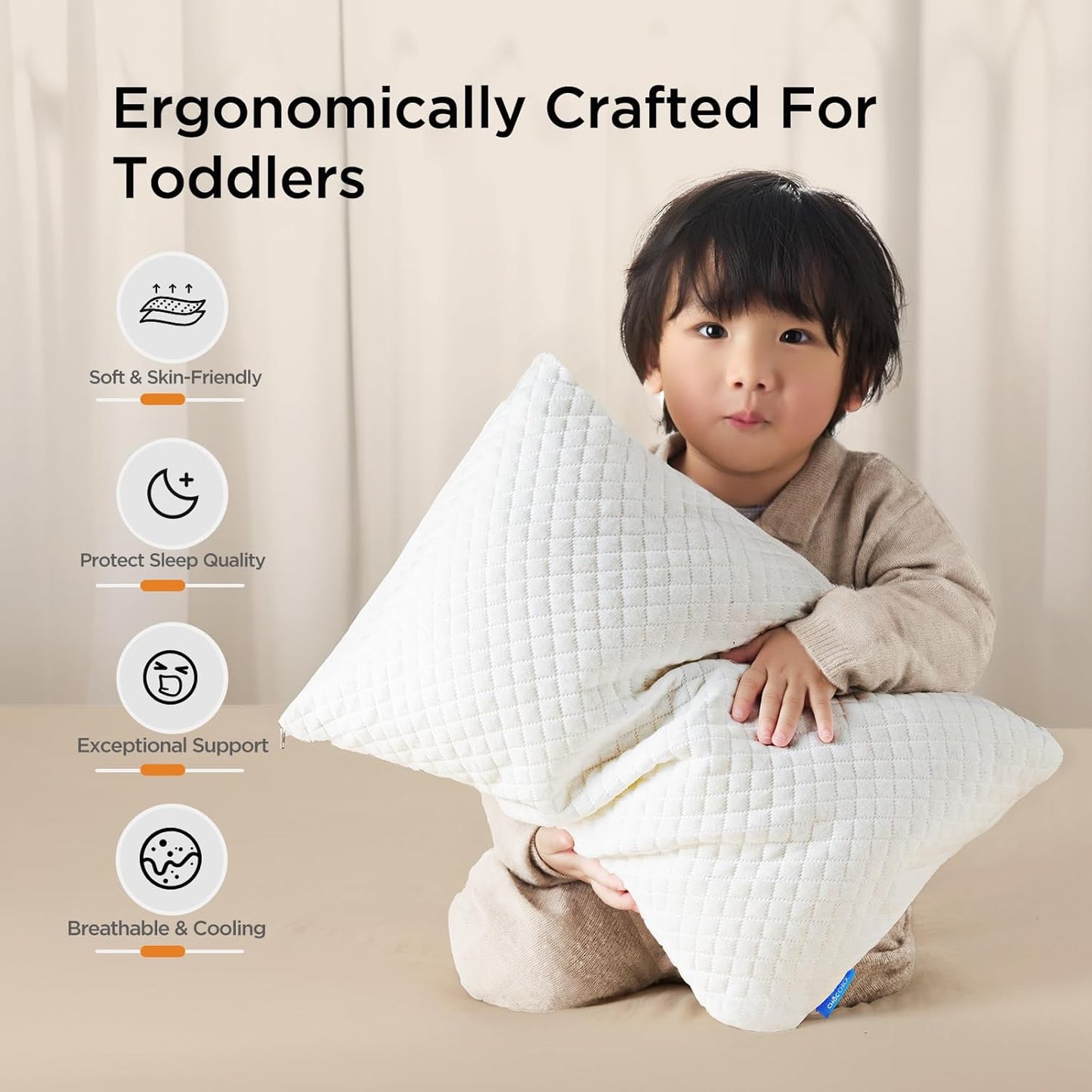 Memory Foam Toddler Pillow,20X14’ Kids Pillow with Machine Washable Comfortable Pillowcase Rayon Derived from Bamboo,Adjustable Height Toddler Pillows for Sleeping 2-6 Years Old (1, White)