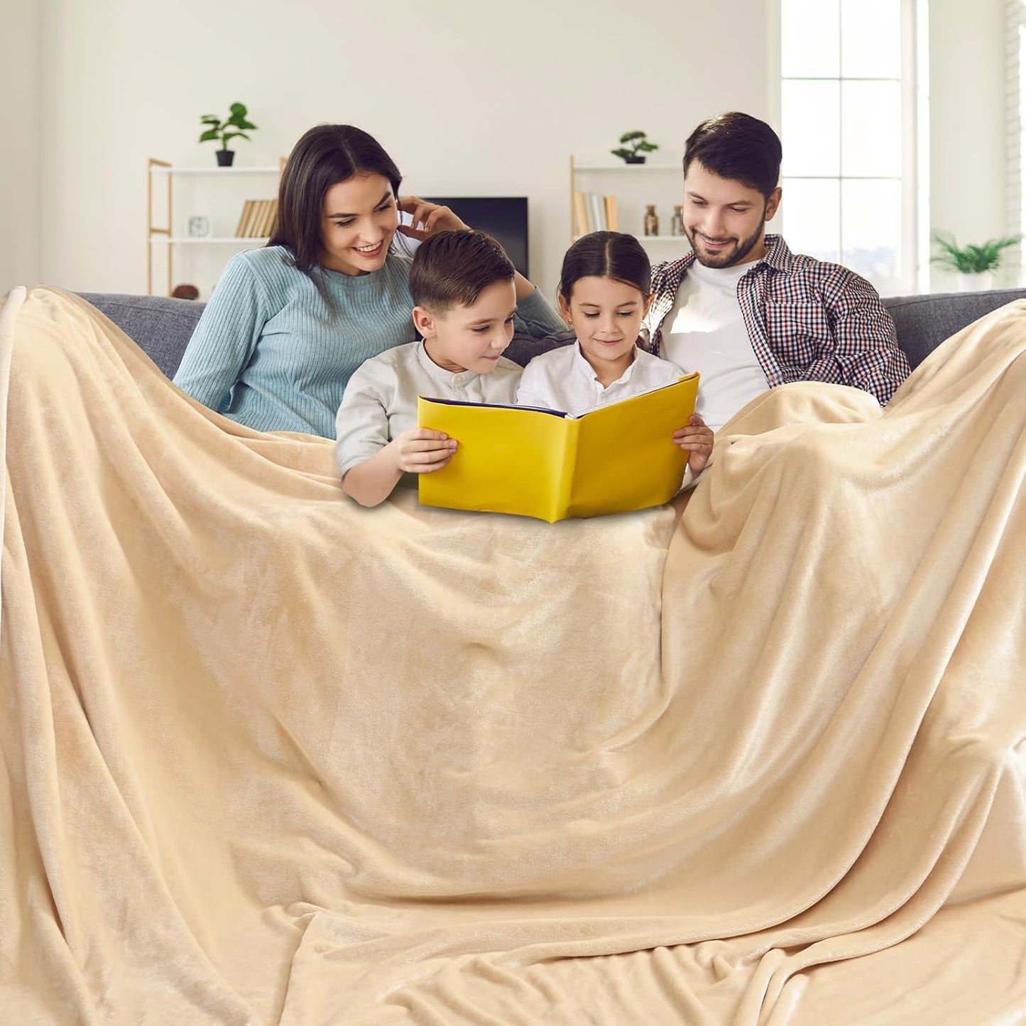 PHF Oversized King Fleece Blanket 120"x120", No Shed No Pilling Big Soft Blanket, Extra Large 10'x 10' Lightweight for Bed, Sofa Travel and Camping, Suitable for All Season, Beige