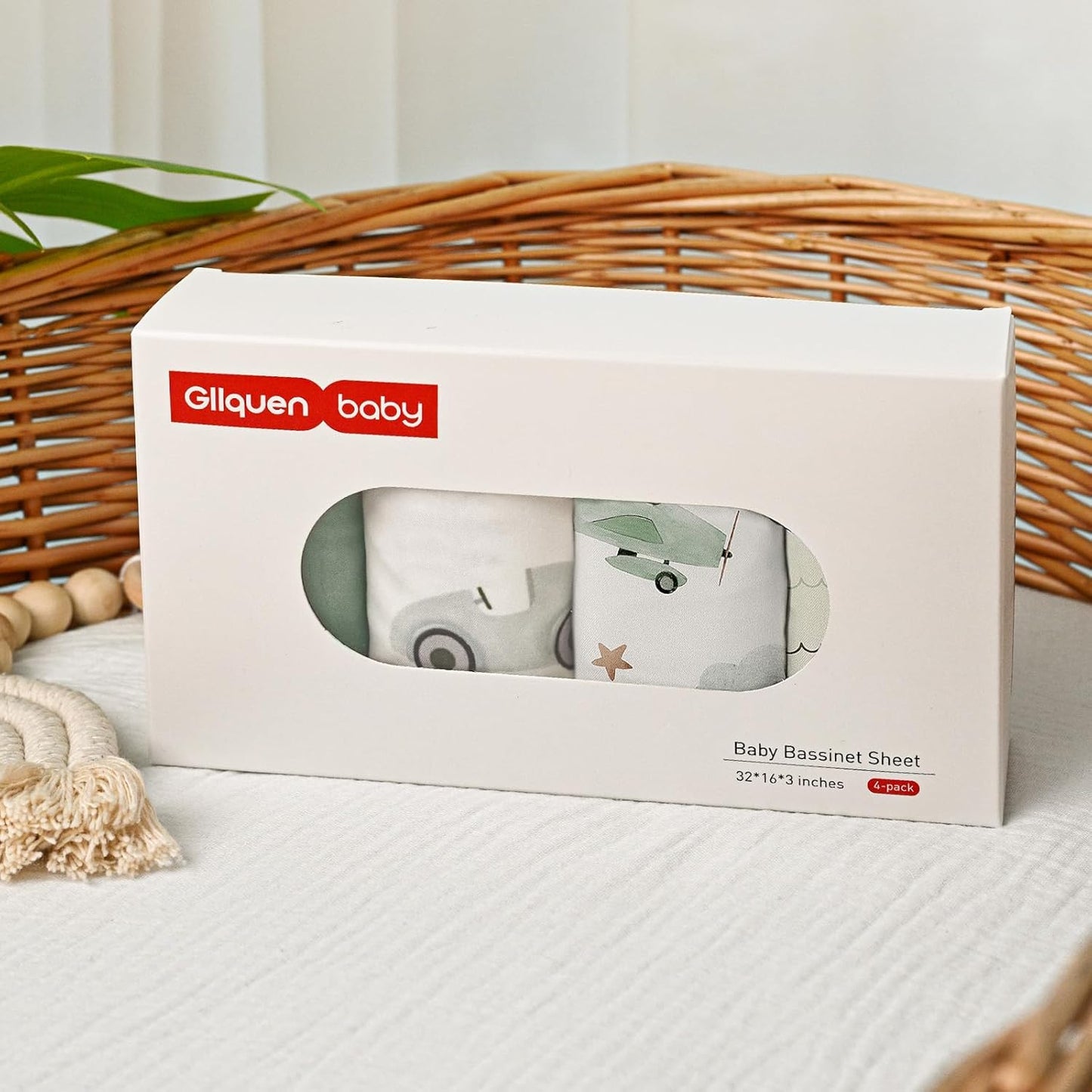 Gllquen Baby Bassinet Sheets 4 Pack, Breathable Cozy Fitted Mattress Sheet, Elastic Travel Crib Fashionable Pattern, Standard Cradle Safe Sheets for Baby Boys Girls 32"x16" (Car)