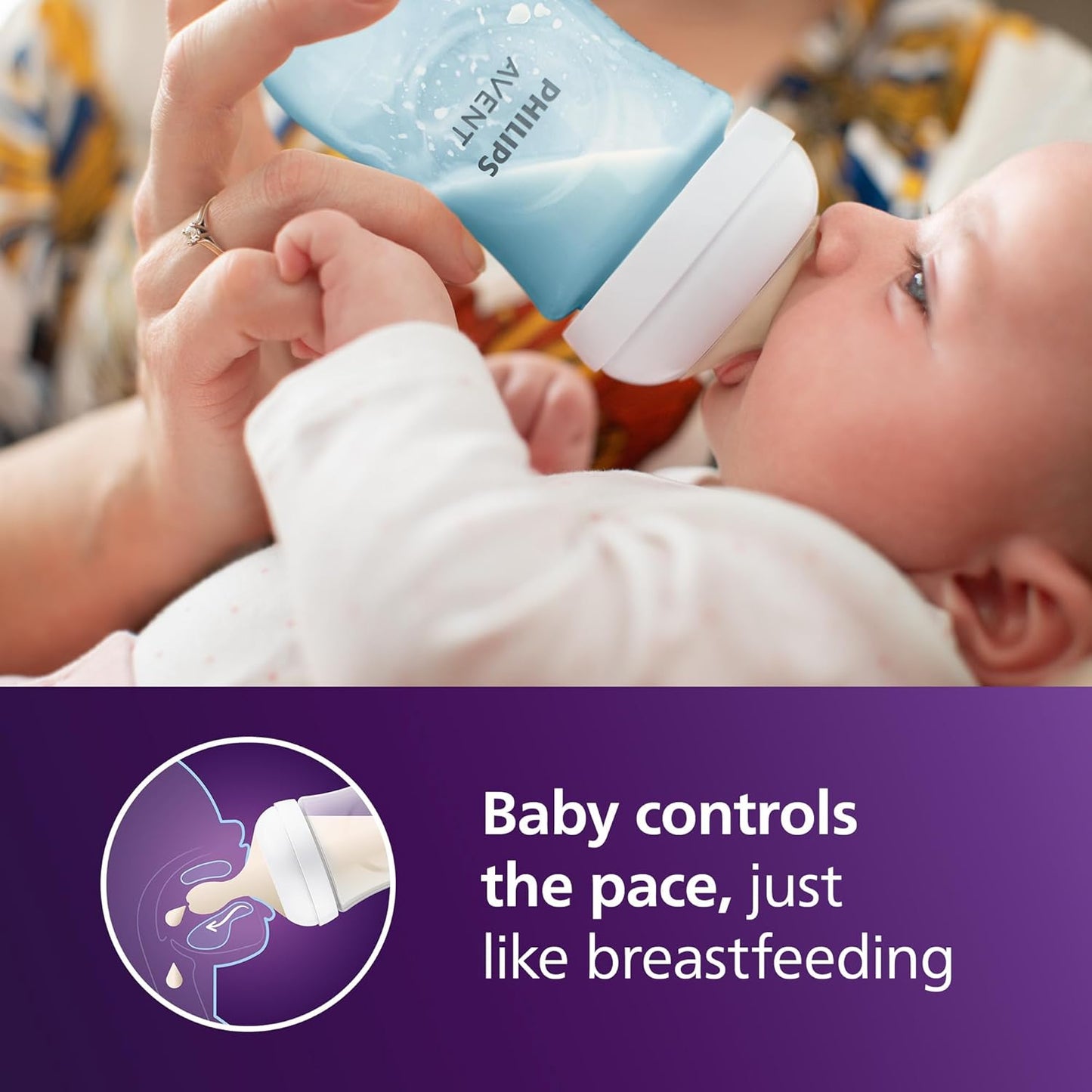 Philips Avent Natural Baby Bottles with Natural Response Nipples (Medium Flow, Flow 3), 9oz, Blue, 4-Pack, SCY903/24